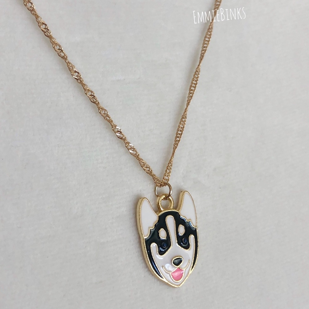 New ‘Puppy Love’ Siberian Husky Puppy Dog Pendant Necklace / Gold Plated Pup - Picture 7 of 13
